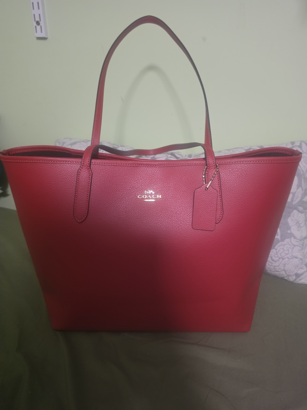 New Coach Red Pebbled Leather "City Tote" Bag